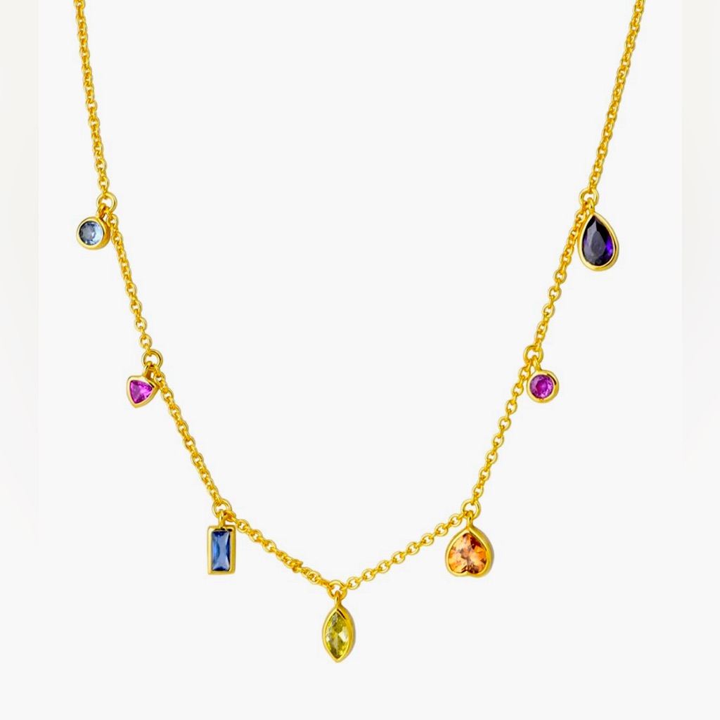 Stunning Lord Taylor Brass 14kt Gold Vermeil Colorful Gemstone Link Necklace 75$